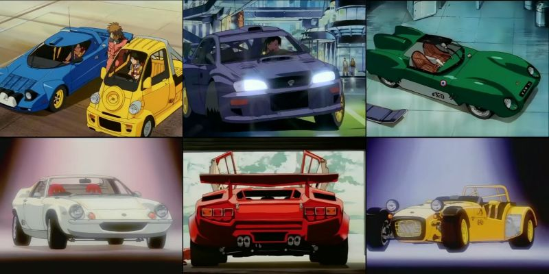 Some of the cars featured in the series; the hero cars are the Stratos, Europa, and Super Seven. Image thanks to Urambo Tauro.